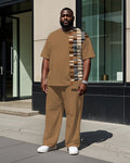 Big & Tall Colorblock Plaid T-Shirt Pants Set for big men view 1