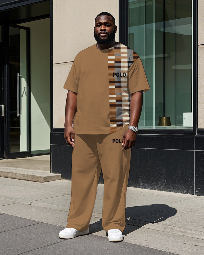 Big & Tall Colorblock Plaid T-Shirt Pants Set for big men view 1