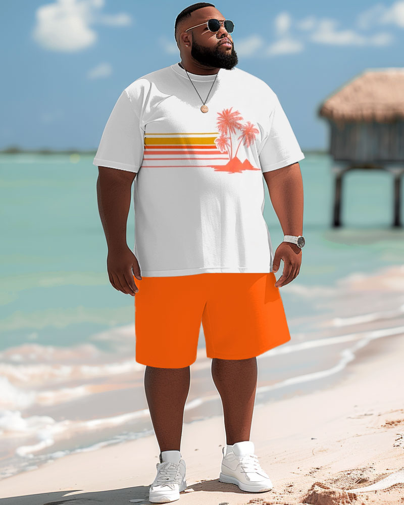 Big & Tall Hawaiian Gradient T-Shirt Shorts Set for big men view 2