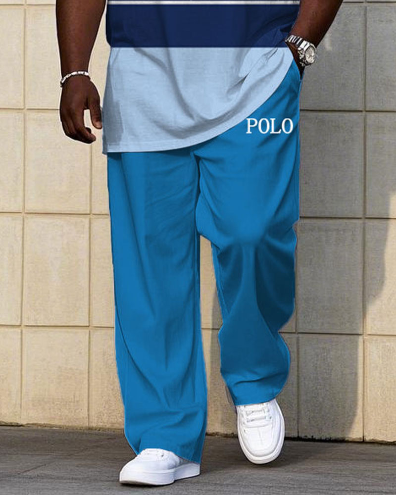 Big & Tall White Blue Striped T-Shirt Pants Set for big men view 3