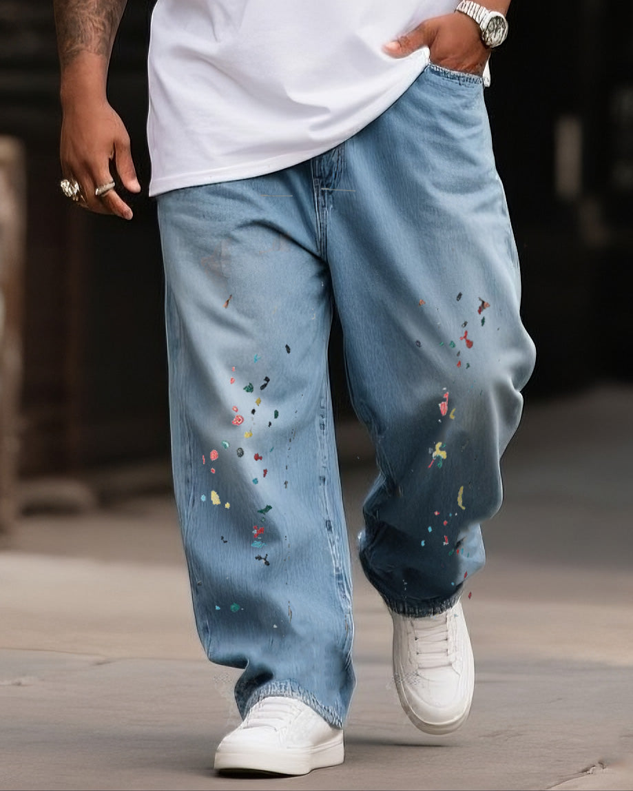 Big & Tall Denim Graphic Splash Ink Jeans for big men view 2