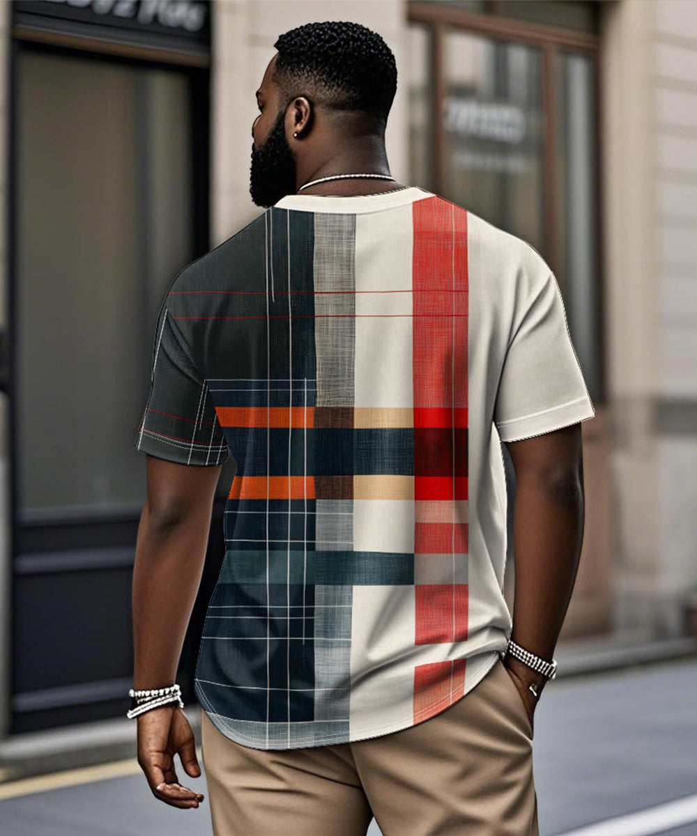 Big & Tall Black Red Geometric T-Shirt for big men view 2