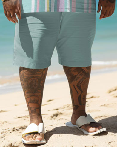 Big & Tall Hawaiian Striped T-Shirt Shorts Set for big men view 4