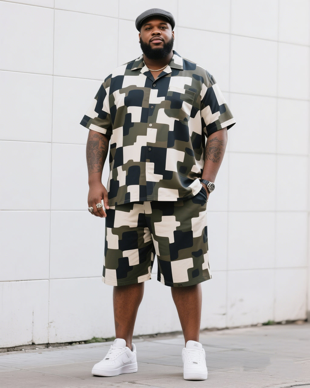 Big & Tall Camouflage T-Shirt Shorts Set for big men view 1