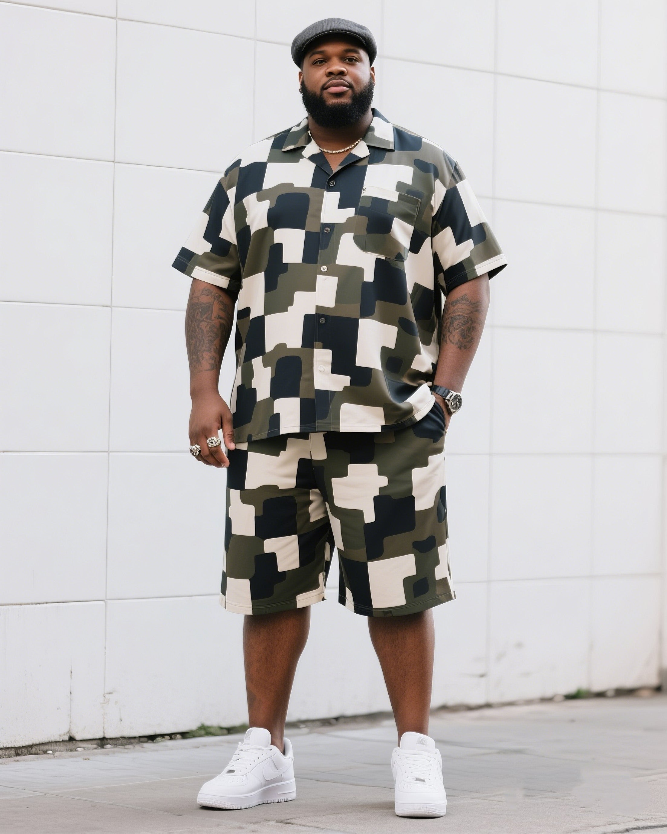 Big & Tall Camouflage T-Shirt Shorts Set for big men view 1