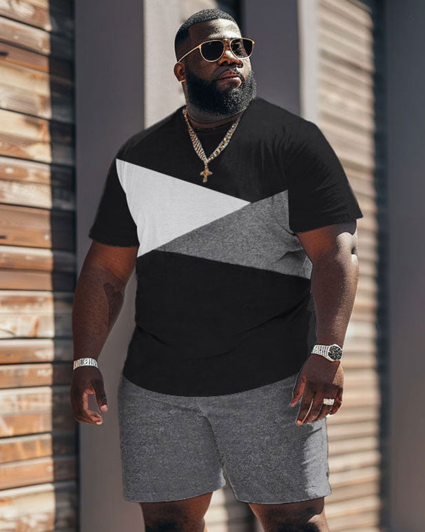 Big & Tall Black White Colorblock Two-piece Set for big men view 1