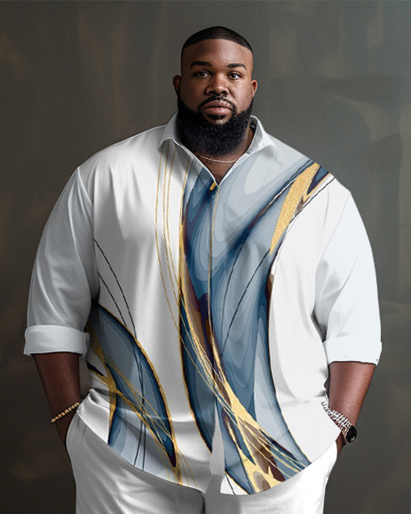 Big & Tall White Gradient Shirt Pants Set for big men view 2