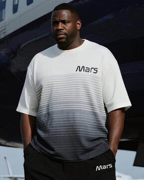 Big & Tall Gray Gradient Striped T-Shirt Pants Set for big men view 2