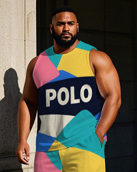 Big & Tall Colorblock Graphic Vest Pants Set for big men view 2