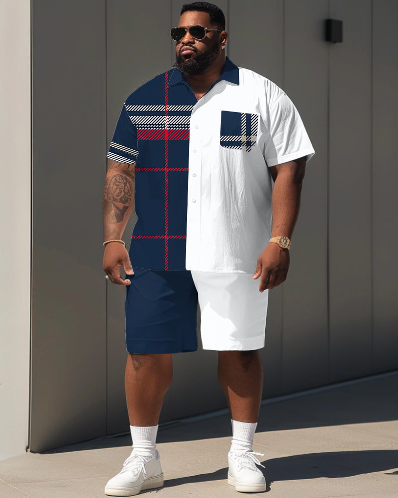 Big & Tall Plaid Graphic T-Shirt Shorts Set for big men view 1