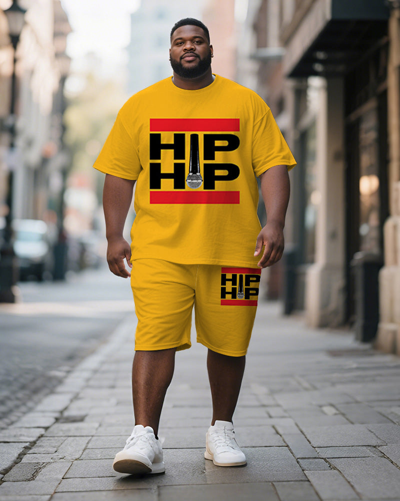 Big & Tall Yellow Graphic T-Shirt Shorts Set for big men view 1