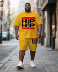 Big & Tall Yellow Graphic T-Shirt Shorts Set for big men view 1