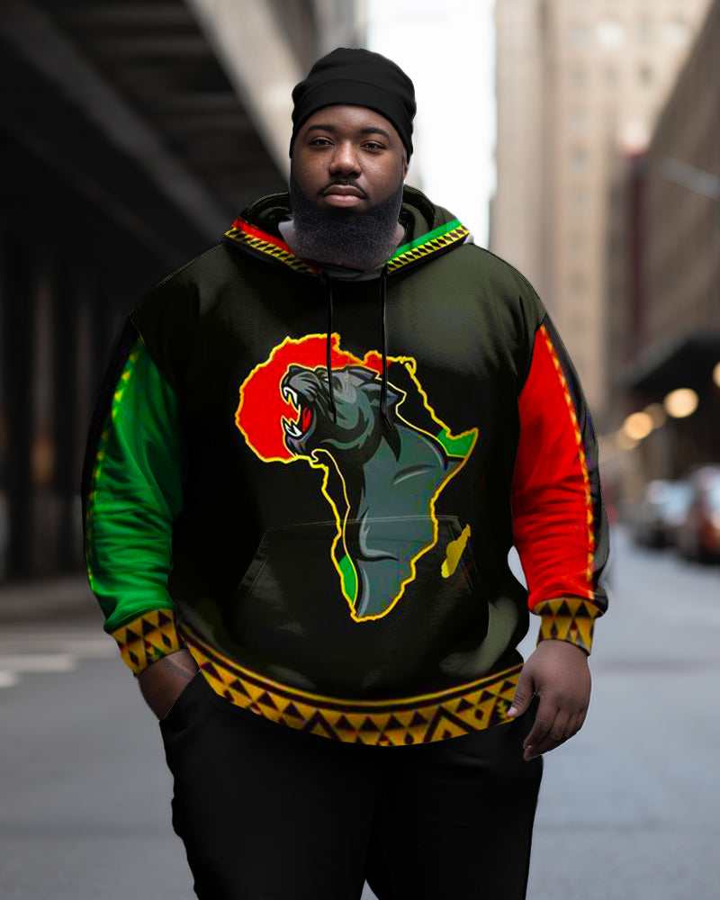 Big & Tall Black Colorblock Streetwear Hoodie for big men