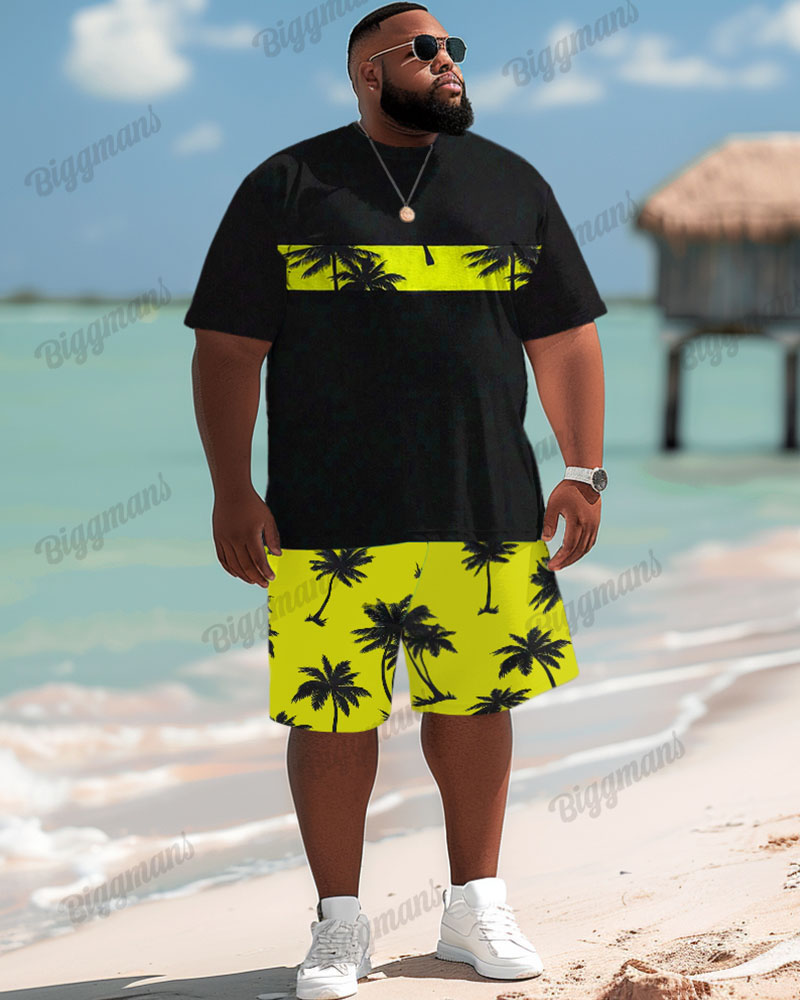 Big & Tall Yellow Hawaiian T-Shirt Shorts Set for big men view 2