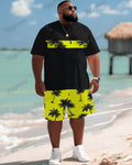 Big & Tall Yellow Hawaiian T-Shirt Shorts Set for big men view 2