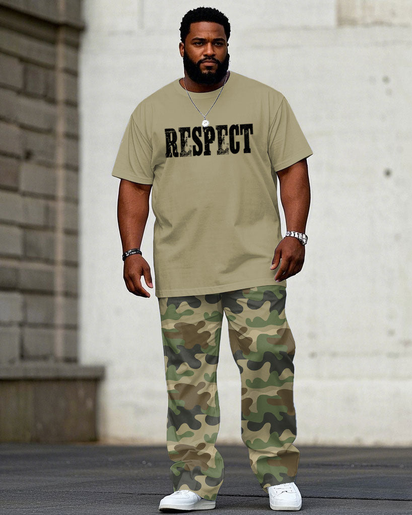Big & Tall Green Graphic Camouflage T-Shirt Pants Set for big men view 1