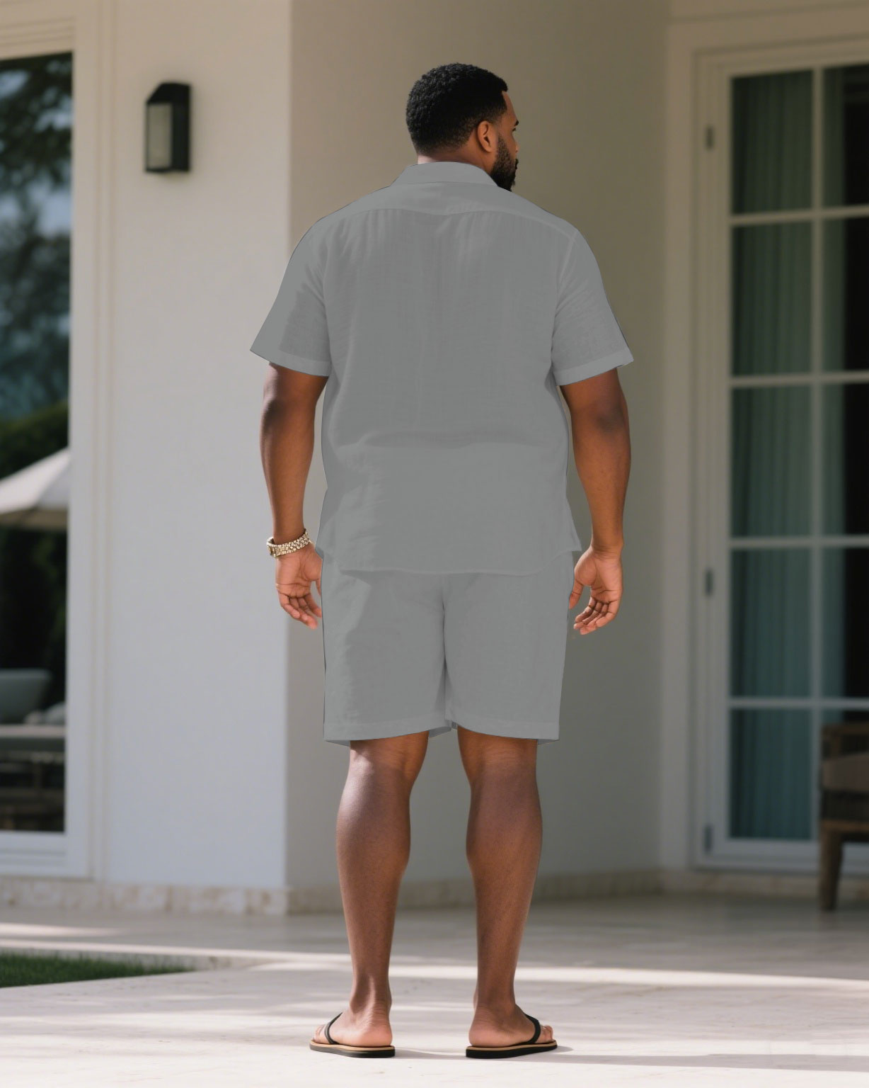 Big & Tall Black Gray Graphic T-Shirt Shorts Set for big men view 4