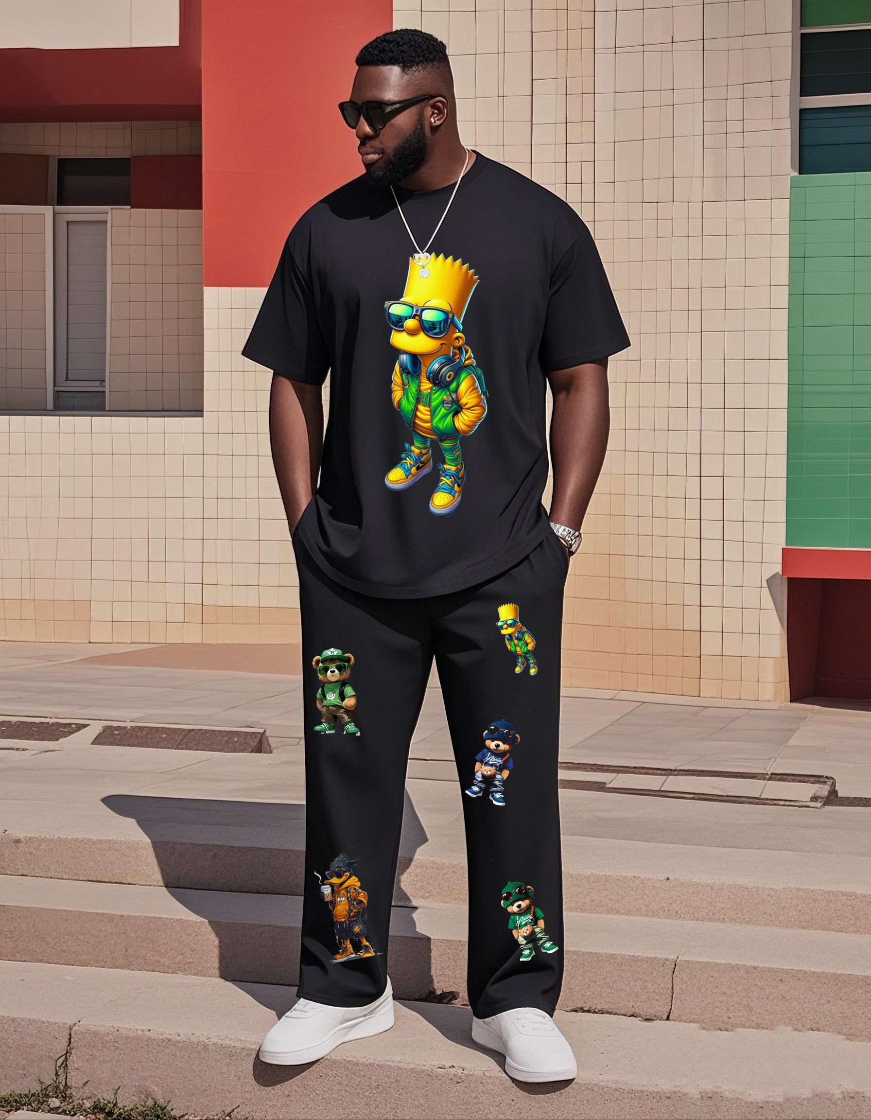 Big & Tall Graphic Streetwear Two-piece Set for big men view 1