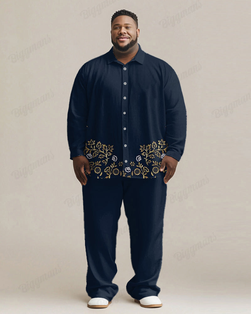 Big & Tall Blue Graphic Floral T-Shirt Pants Set for big men view 1