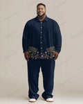 Big & Tall Blue Graphic Floral T-Shirt Pants Set for big men view 1