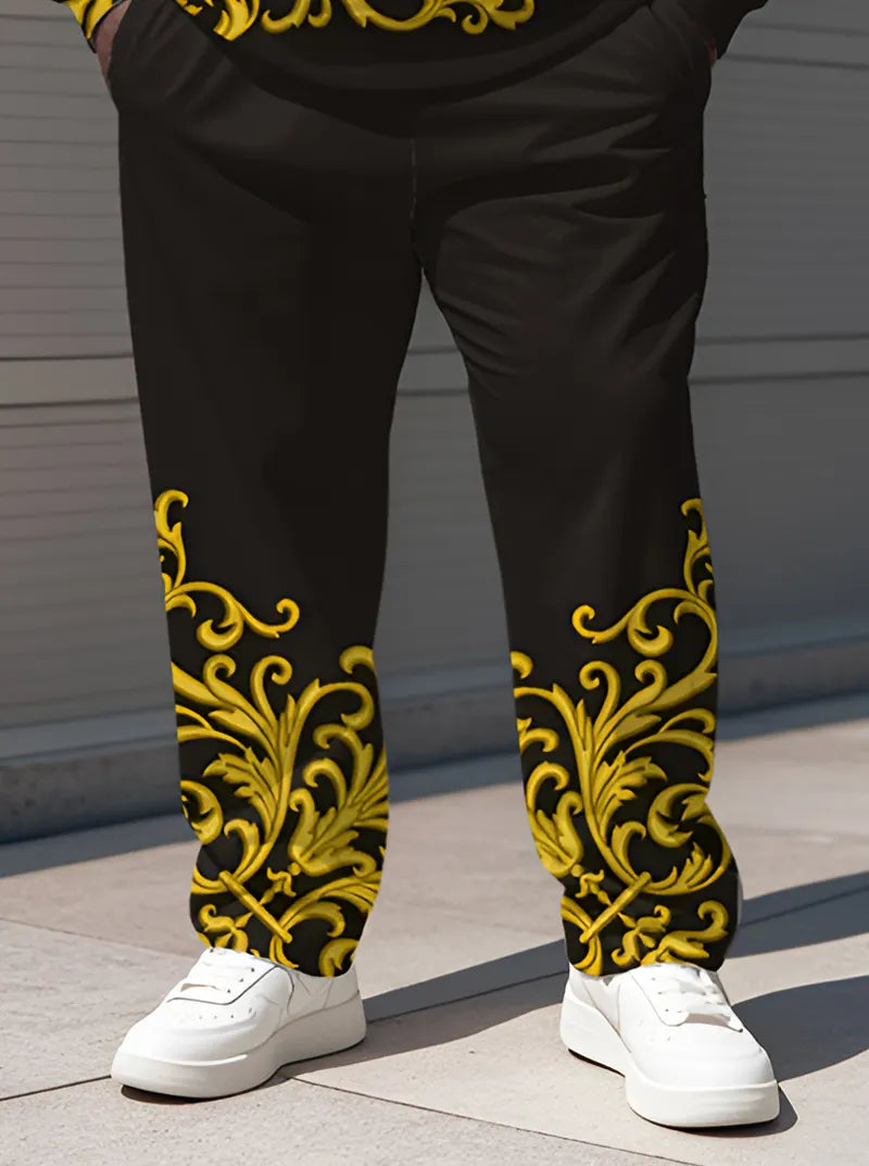Big & Tall Black White Graphic Polo Pants Set for big men view 4