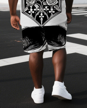 Big & Tall Graphic Skull T-Shirt Shorts Set for big men view 3