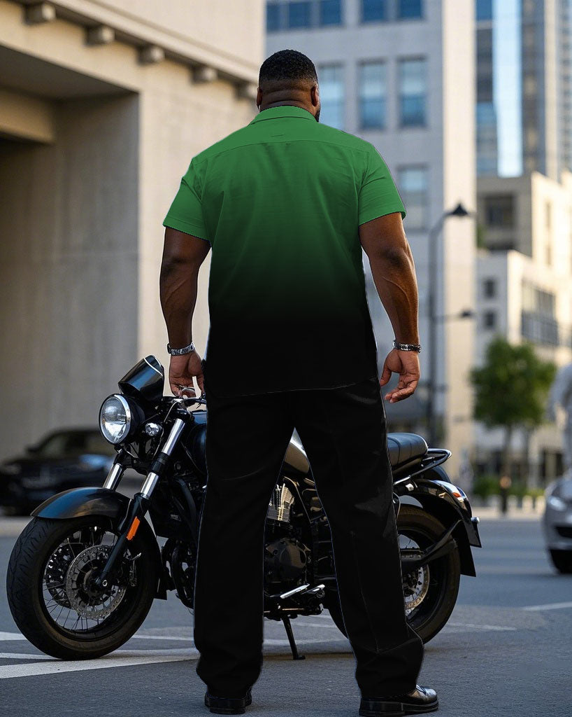 Big & Tall Black Green Gradient T-Shirt Pants Set for big men view 4