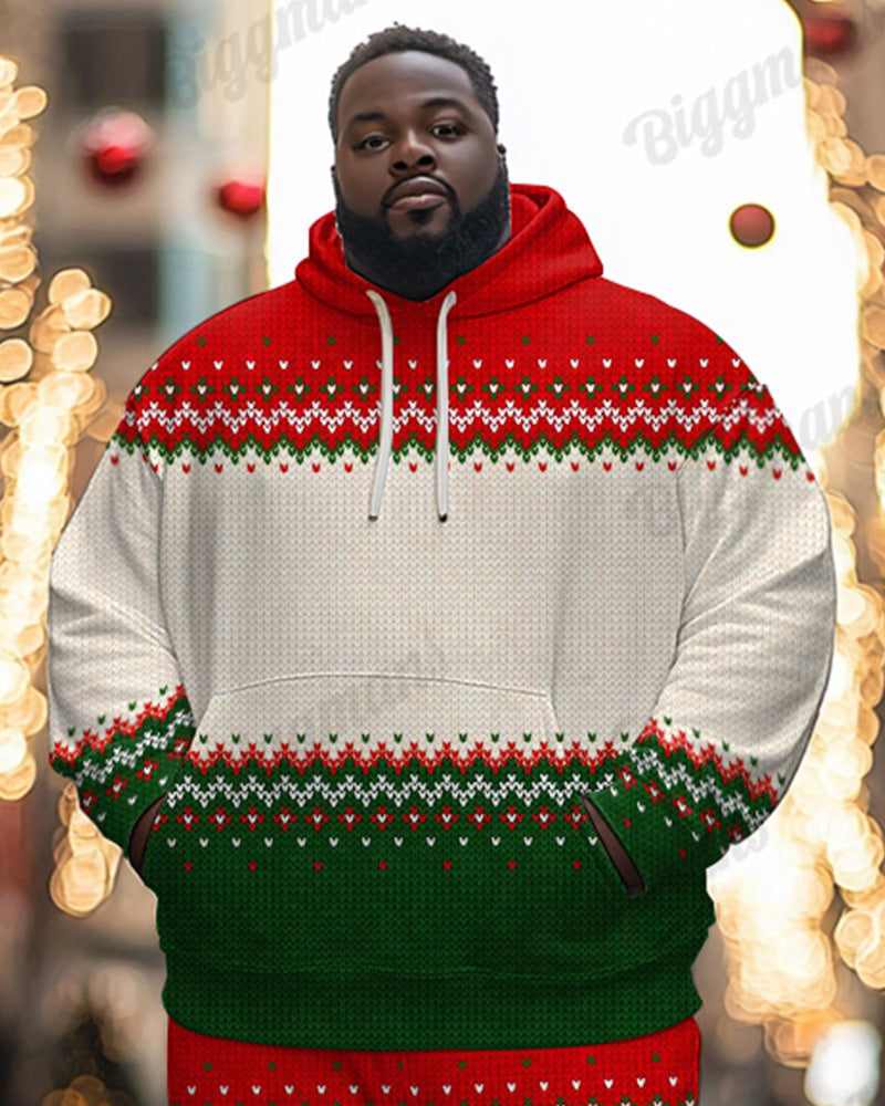 Big & Tall Red Green Colorblock Hoodie Sweatpants Set for big men view 2