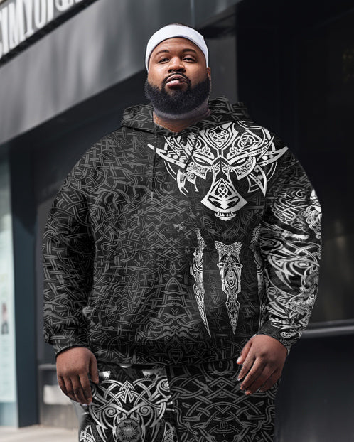 Big & Tall Black White Graphic Hoodie Sweatpants Set for big men view 2