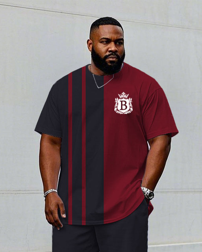 Big & Tall Black Red Colorblock T-Shirt Pants Set for big men view 2
