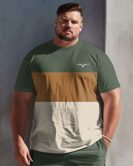 Big & Tall Patchwork Athletic T-Shirt Shorts Set for big men view 2
