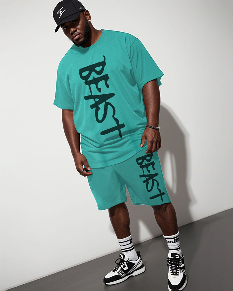 Big & Tall Green Graphic T-Shirt Shorts Set for big men view 1