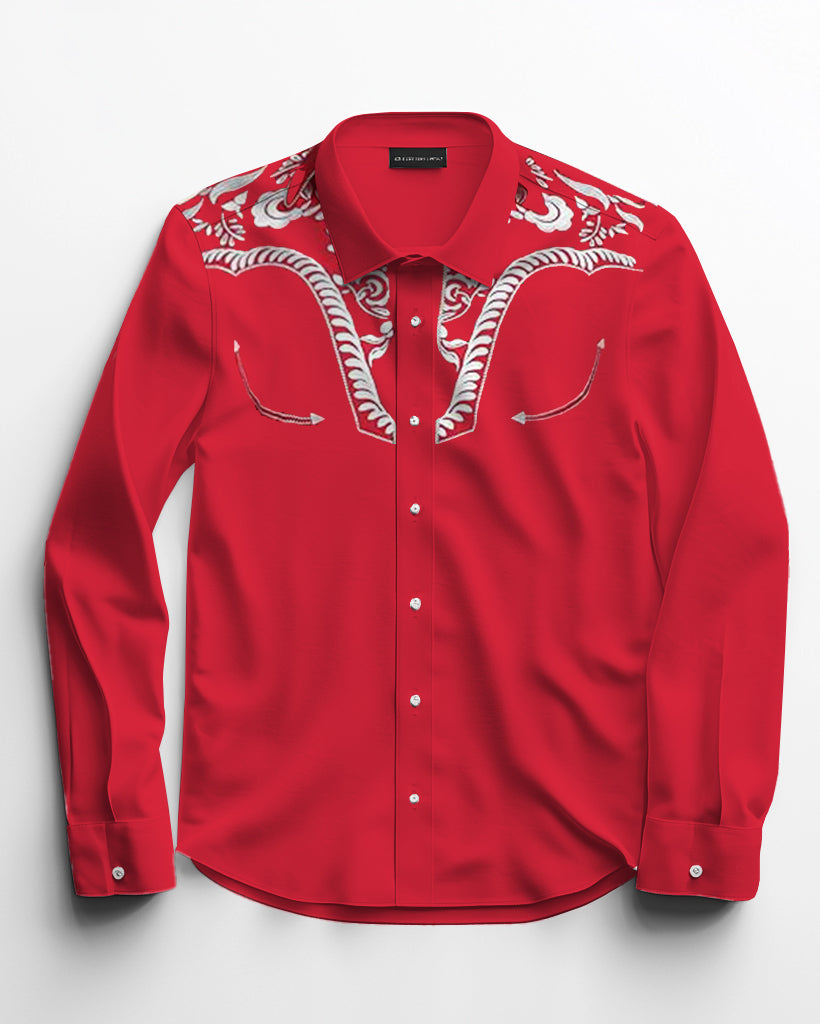 Big & Tall Red Western Long Sleeve Shirt for big men view 2