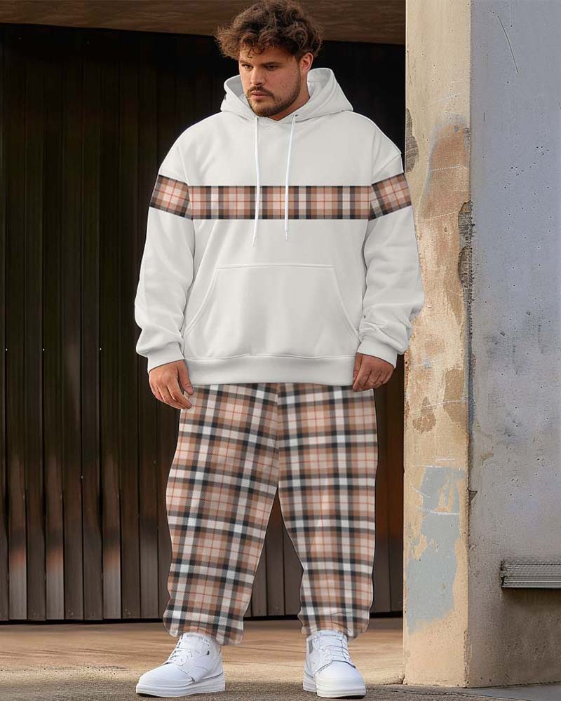 Big & Tall Plaid Streetwear Hoodie Sweatpants Set for big men view 1