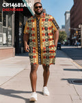 Big & Tall Yellow Colorblock Polo Shorts Set for big men view 3