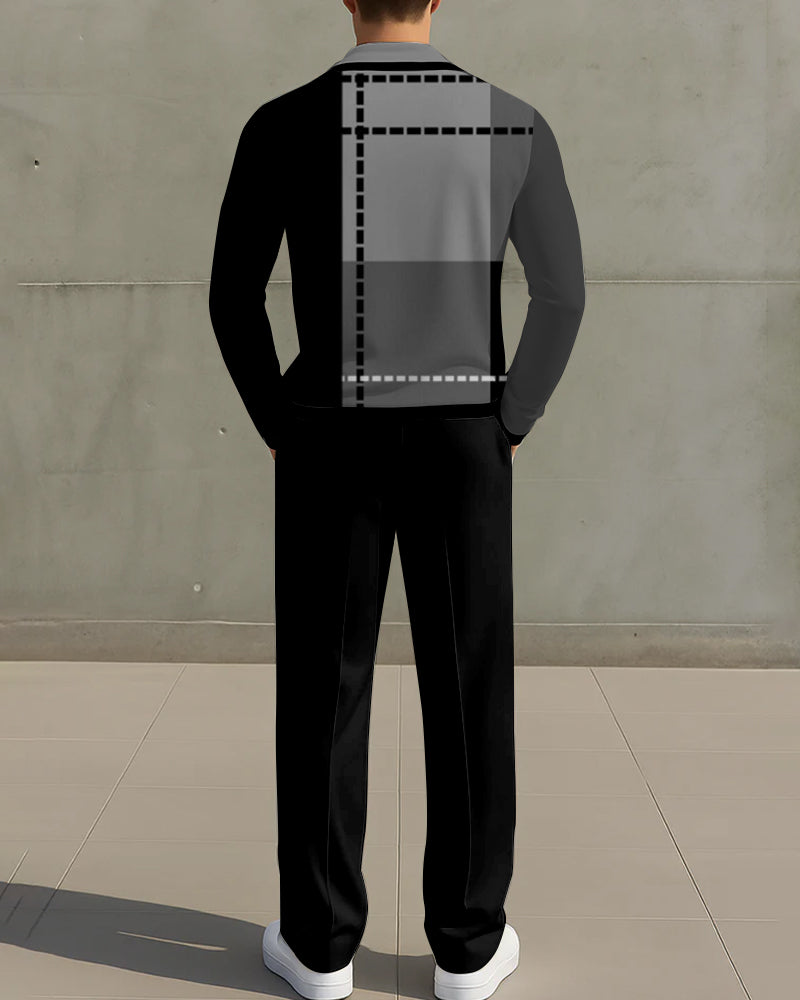 Big & Tall Black Gray Geometric Two-piece Set for big men view 2