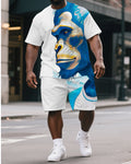 Big & Tall Blue Graphic T-Shirt Shorts Set for big men view 1