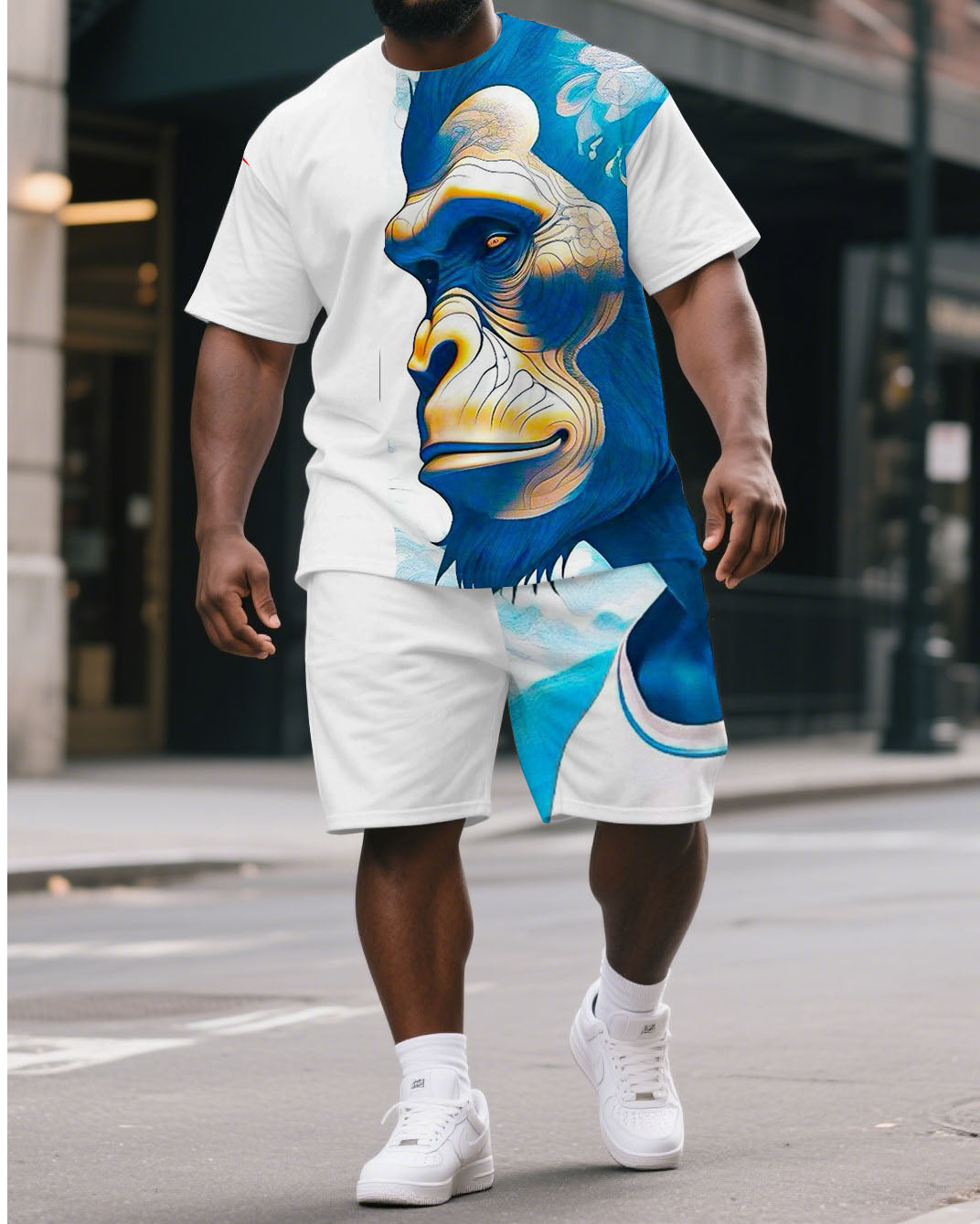 Big & Tall Blue Graphic T-Shirt Shorts Set for big men view 1
