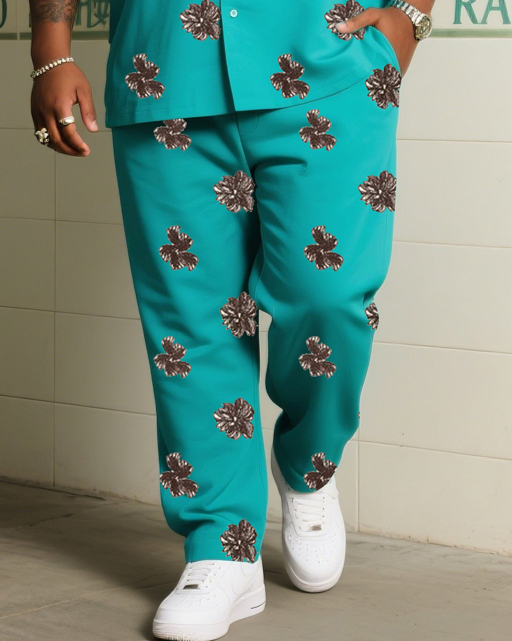 Big & Tall Blue Vintage T-Shirt Pants Set for big men view 3