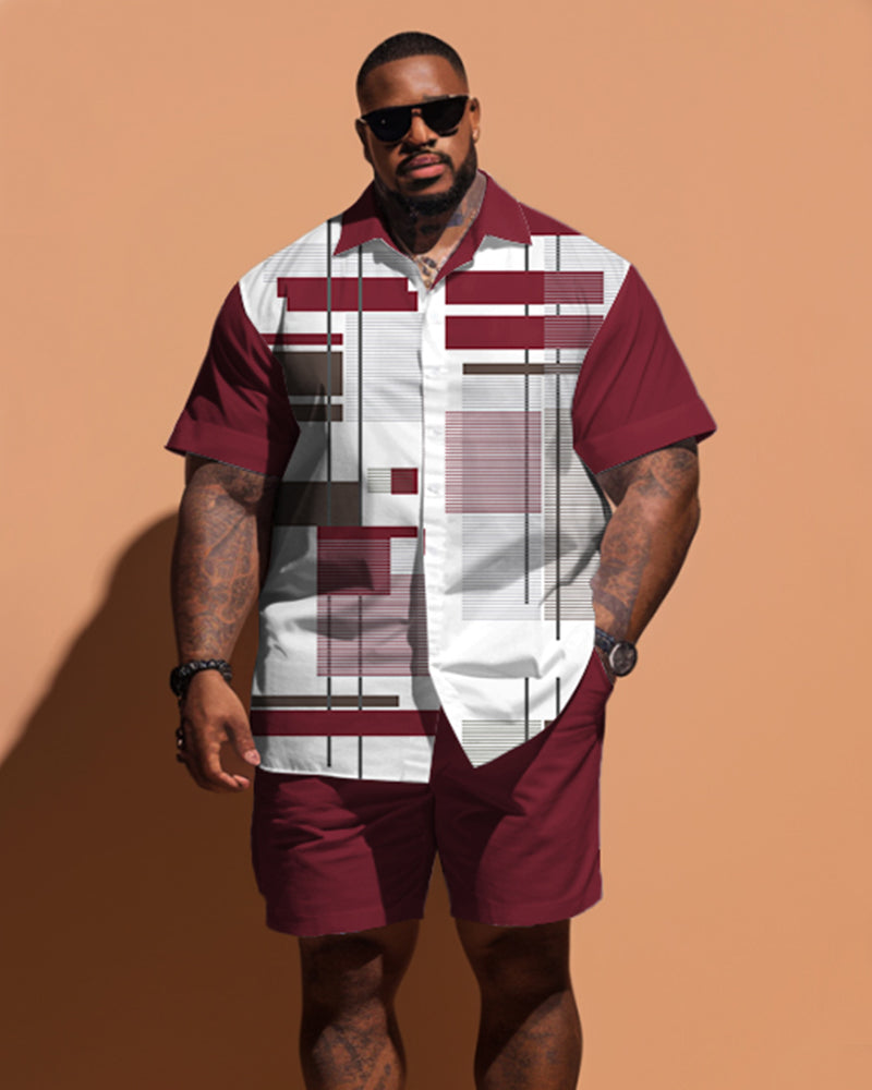 Big & Tall Colorblock Geometric T-Shirt Shorts Set for big men view 1