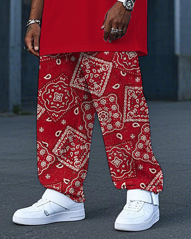 Big & Tall Red Graphic Vest Pants Set for big men view 3