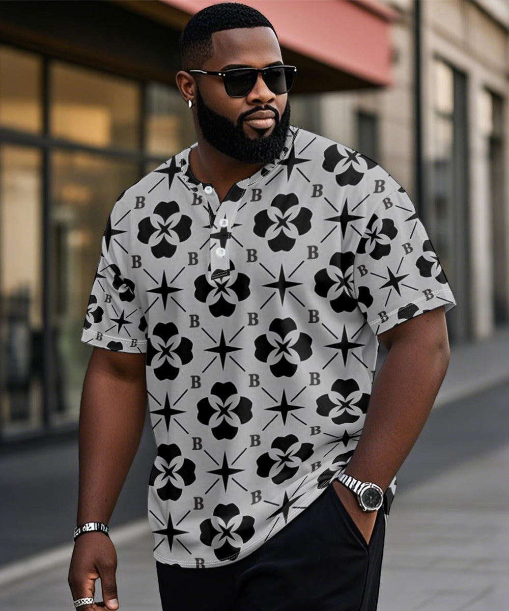 Big & Tall Gray Geometric Graphic T-Shirt for big men view 1