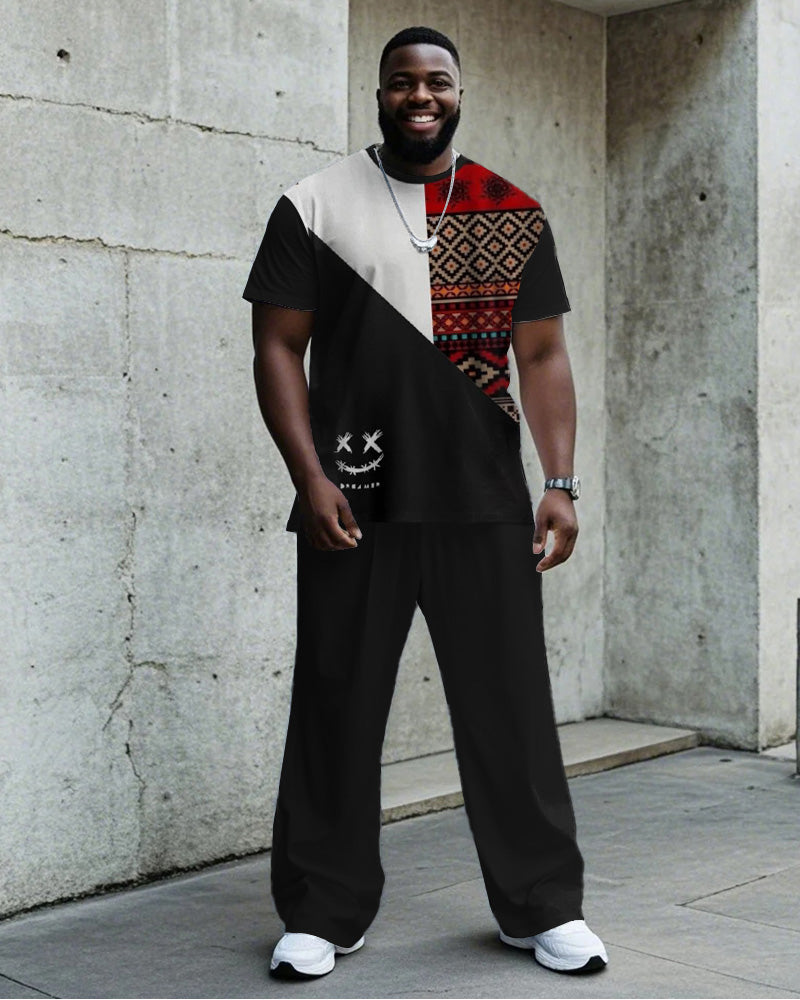 Big & Tall Black Graphic Smiley T-Shirt Pants Set for big men view 1