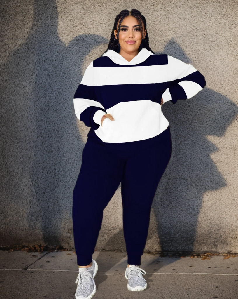 Big & Tall Blue Navy Striped Hoodie Sweatpants Set for big men view 1