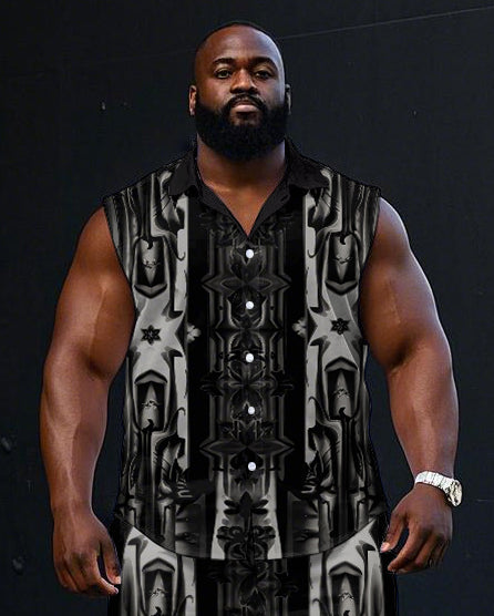 Big & Tall Geometric T-Shirt Shorts Set for big men view 2