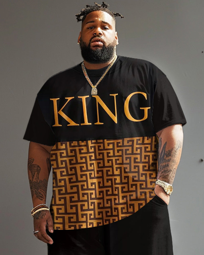 Big & Tall Yellow Geometric T-Shirt Shorts Set for big men view 2