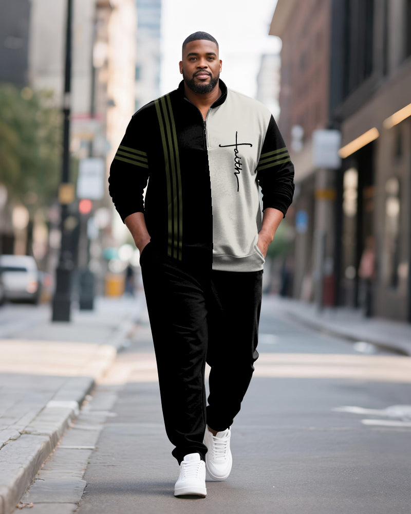 Big & Tall Colorblock Striped Two-piece Set for big men view 3