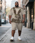 Big & Tall Khaki Graphic T-Shirt Shorts Set for big men view 1