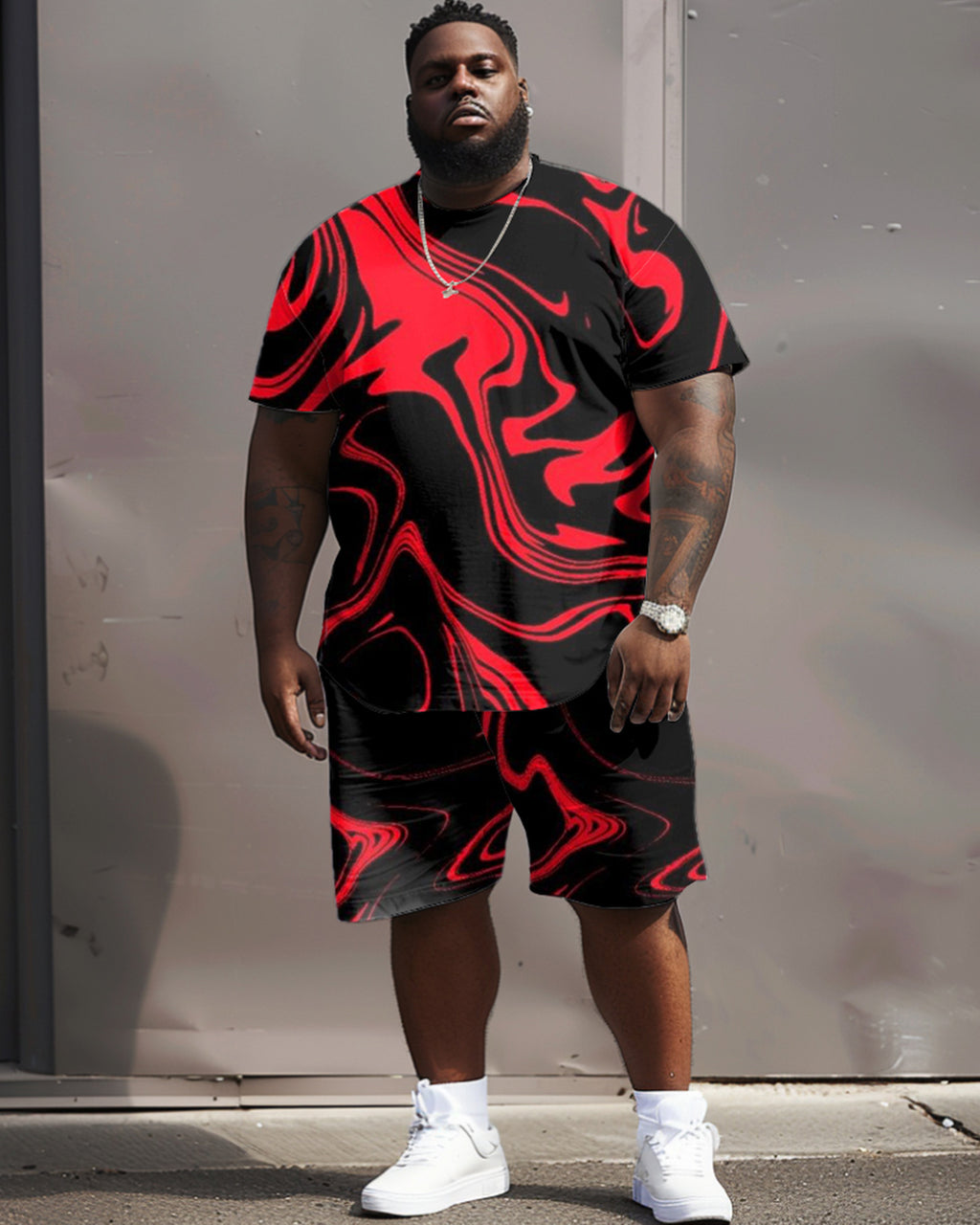 Big & Tall Graphic Streetwear Two-piece Set for big men view 2