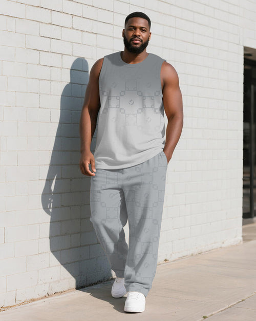 Big & Tall Gray Gradient Geometric Vest Pants Set for big men view 1